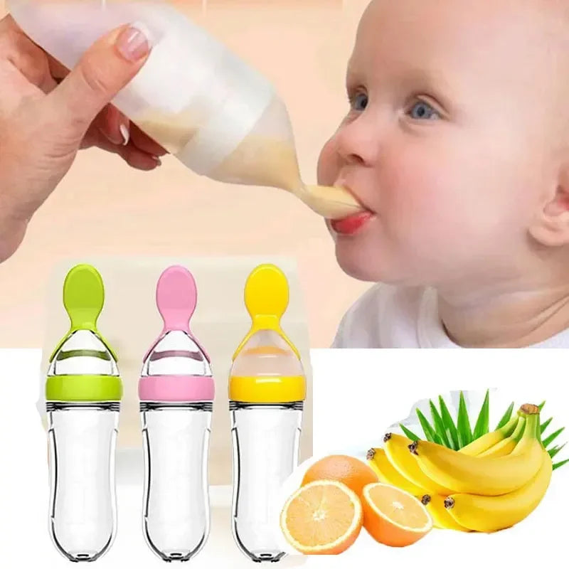 Safe Silicone Baby Feeding Bottle with Spoon