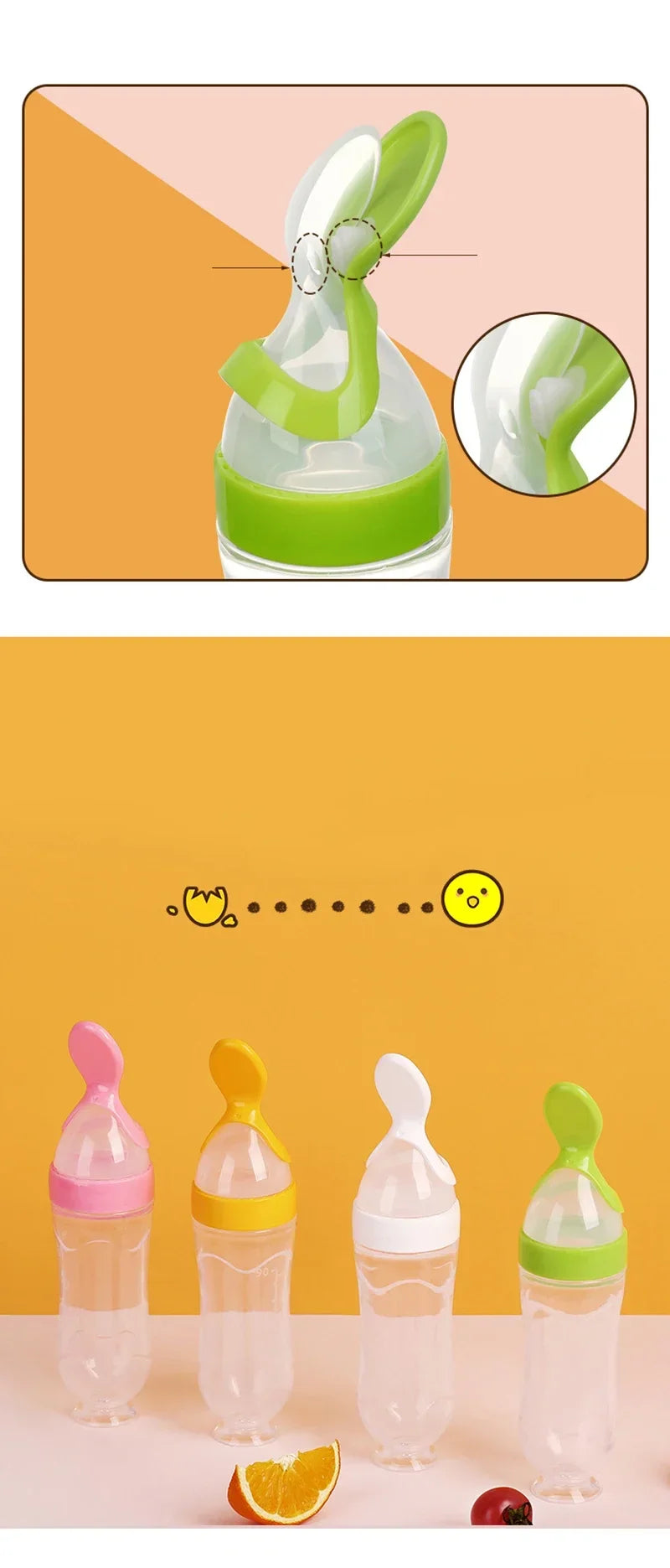 Safe Silicone Baby Feeding Bottle with Spoon