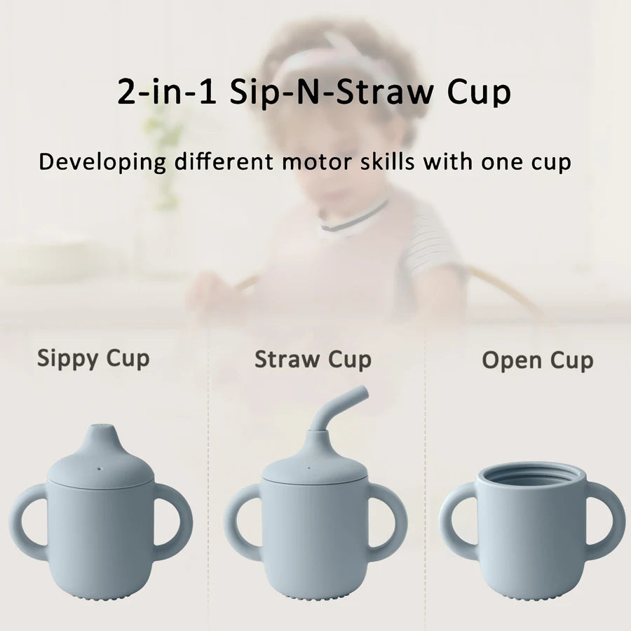 Silicone Sippy Cup + Straw Training Cup